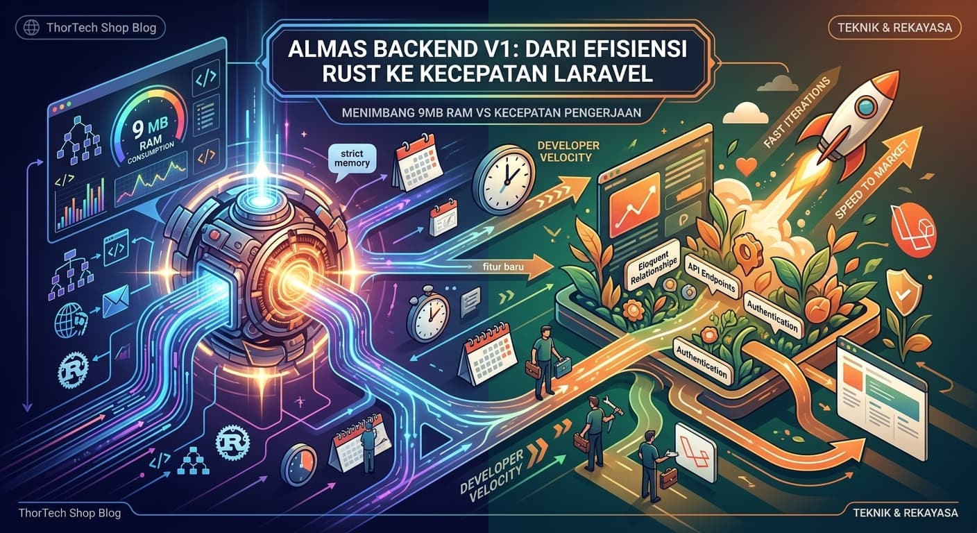 Almas Backend v1: Dari Efisiensi Rust 9MB RAM ke Kecepatan Iterasi Laravel